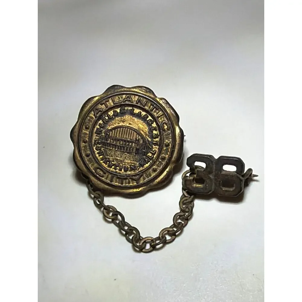 Vintage Atlantic City Convention Hall 36 Year Service Chain Lapel Pin Gold Tone